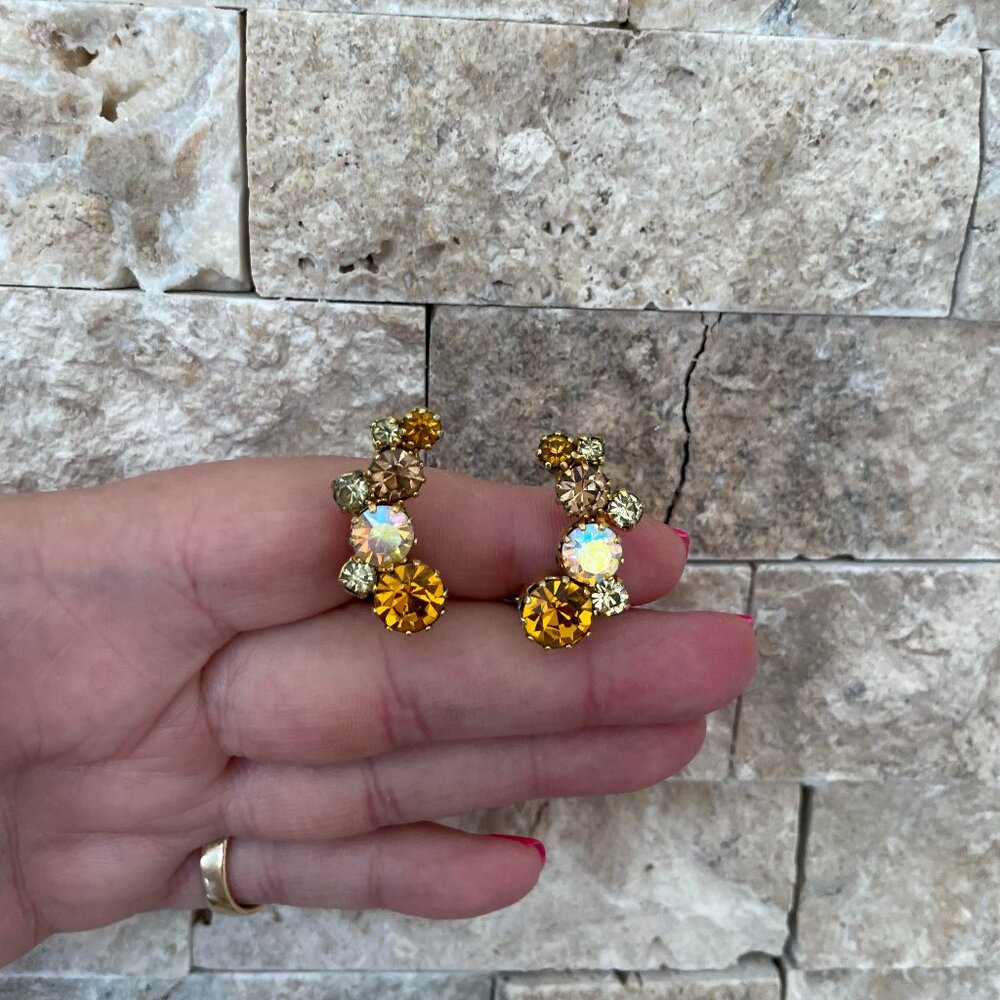 Vintage Karu Arke Vintage Fancy Gold and AB Rhinestone Clip-On